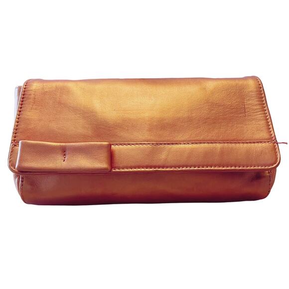 FURLA Refurbished Bag Leather Crossbody Detachable Strap Rose Gold Clutch Italy - Picture 1 of 16